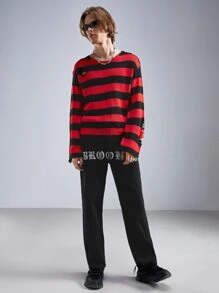 ROMWE MEN Academia 男士條紋仿舊毛衣