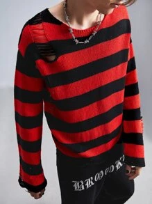 ROMWE MEN Academia 男士條紋仿舊毛衣