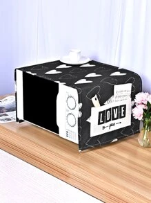 1pc Black & White Heart Microwave, Washing Machine, Refrigerator Dust Cover, Minimalist Modern White Linen-Like Material With Pockets, Multi-Purpose Dust Proof Cover For Microwave, Washing Machine, Refrigerator - Black and White - View 7