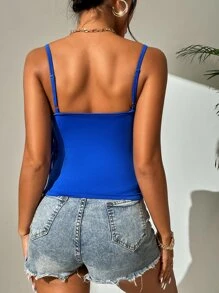 SHEIN VCAY Solid Fringe Trim Cami Top - Blue - View 2