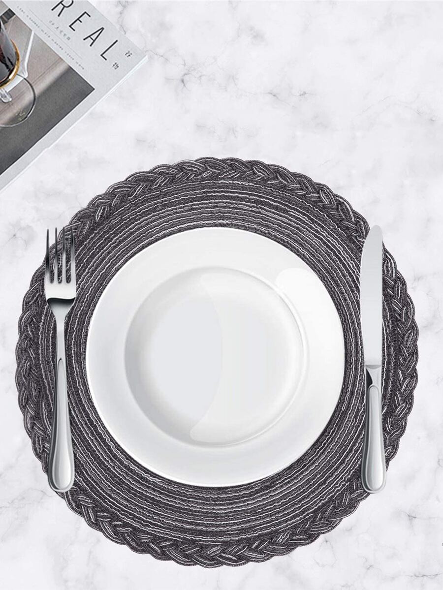 Tấm lót dệt tròn 1pc - Màu xám đen - Xem 1