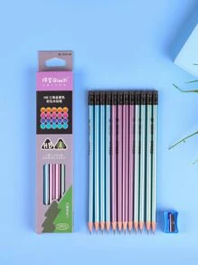 12入組2B/HB金屬油漆書寫鉛筆，附贈鉛筆刨，繪圖素描鉛筆藝術文具，適用於文化學習 - 彩色 - 查看 1