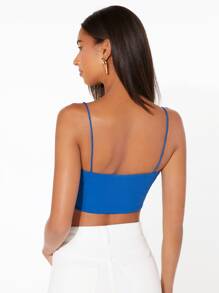 SHEIN Essnce Áo hai dây Gân đan màu trơn Giải trí - Xanh đậm - Xem 2