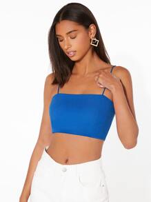 SHEIN Essnce Áo hai dây Gân đan màu trơn Giải trí - Xanh đậm - Xem 4