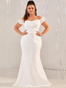 Giffniseti Áo cưới Plus Xù Dây kéo màu trơn Thanh lịch - trắng - Xem 1