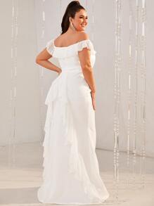 Giffniseti Áo cưới Plus Xù Dây kéo màu trơn Thanh lịch - trắng - Xem 2