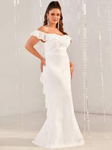 Giffniseti Áo cưới Plus Xù Dây kéo màu trơn Thanh lịch - trắng - Xem 4