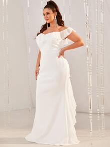 Giffniseti Áo cưới Plus Xù Dây kéo màu trơn Thanh lịch - trắng - Xem 5