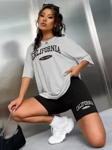 SHEIN Unity Letter Graphic Drop Shoulder Tee & Biker Shorts - Multicolor - View 7