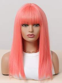 Tóc giả tổng hợp thẳng trung bình có tóc mái - Màu Hồng baby - Xem 1