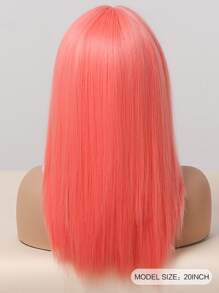Tóc giả tổng hợp thẳng trung bình có tóc mái - Màu Hồng baby - Xem 2
