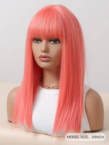 Tóc giả tổng hợp thẳng trung bình có tóc mái - Màu Hồng baby - Xem 4