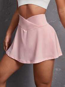 SHEIN Sports Breathable Softness Solid Sports Skort With Phone Pocket Tennis Skirt - Baby Pink - View 3