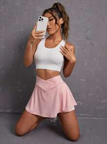 SHEIN Sports Breathable Softness Solid Sports Skort With Phone Pocket Tennis Skirt - Baby Pink - View 5