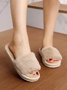 Women's Fashionable Khaki Solid Color Bedroom Slippers, Minimalist Plush Bedroom Slipper