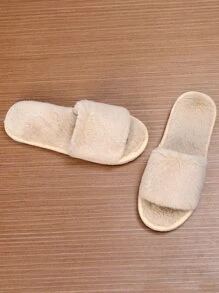 Women's Fashionable Khaki Solid Color Bedroom Slippers, Minimalist Plush Bedroom Slipper