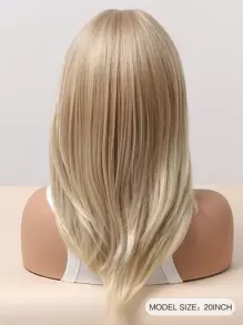 浅金色中长直发合成假发，带刘海，金色分层假发，适合女士日常派对音乐节使用