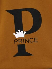 SHEIN Young Boy 2pcs/Set Casual Crown & Letter Print Short Sleeve T-Shirt And Shorts Summer Outfits