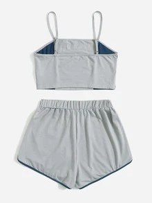ROMWE Color-block Letter PJ Set - Light Grey - View 2