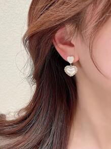 Pendientes de gota con forma de corazón, regalo para el Día de San Valentín, Día de la Madre - Blanco - Ver 1