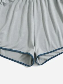 ROMWE Color-block Letter PJ Set - Light Grey - View 5