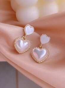 Pendientes de gota con forma de corazón, regalo para el Día de San Valentín, Día de la Madre - Blanco - Ver 2