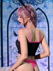 ROMWE Goth Letter Skull Graphic Contrast Binding Lingerie Set - Multicolor - View 2