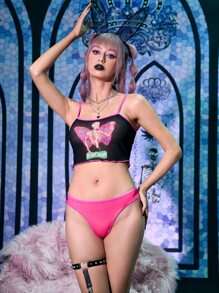 ROMWE Goth Letter Skull Graphic Contrast Binding Lingerie Set - Multicolor - View 3