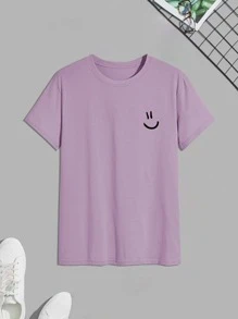 Manfinity Hypemode Men Cartoon Face Print Tee - Lilac Purple - View 1