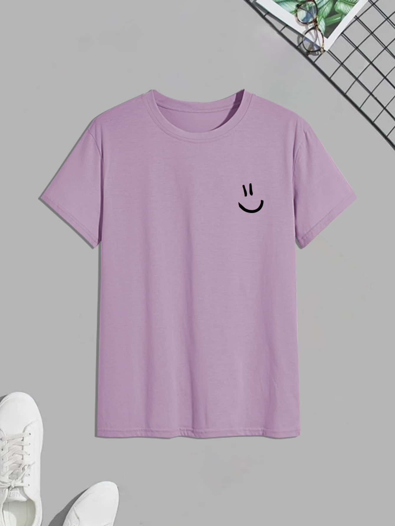 Manfinity Hypemode Men Cartoon Face Print Tee - Lilac Purple - View 1