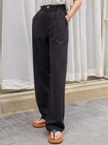 DAZY Plicated Wide Leg Tailored Trousers - Black - View 1