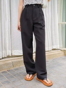 DAZY Plicated Wide Leg Tailored Trousers - Black - View 2