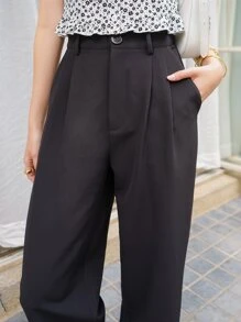 DAZY Plicated Wide Leg Tailored Trousers - Black - View 3