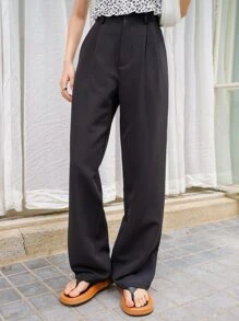 DAZY Plicated Wide Leg Tailored Trousers - Black - View 5