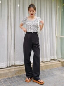 DAZY Plicated Wide Leg Tailored Trousers - Black - View 7