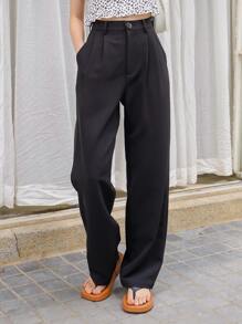 DAZY Plicated Wide Leg Tailored Trousers - Black - View 8