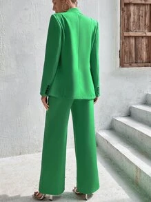 SHEIN Unity Double Breasted Blazer & Tailored Trousers - Green - View 2