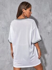 SHEIN EZwear Letter Graphic Sheer Dress