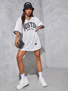 SHEIN EZwear Letter Graphic Sheer Dress