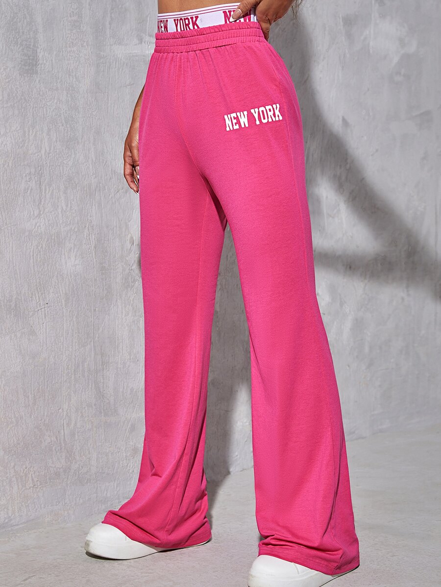 SHEIN EZwear Pantalones con estampado de letra 2 en 1 - Rosa Fucsia - Ver 1