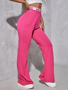 SHEIN EZwear Pantalones con estampado de letra 2 en 1 - Rosa Fucsia - Ver 6