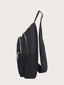 Minimalist Classic Sling Bag Solid Color Quilted Chest Bag Women's Zipper Chest Bag Mini Minimalist Quilted Earphone Hole Design Sling Bag - Black - View 2