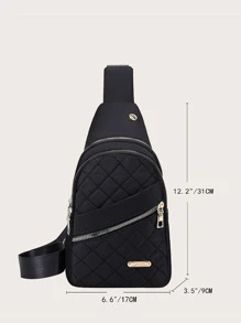 Minimalist Classic Sling Bag Solid Color Quilted Chest Bag Women's Zipper Chest Bag Mini Minimalist Quilted Earphone Hole Design Sling Bag - Black - View 5