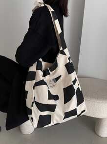 Colourblock Shoulder Bag - Black and White - View 1