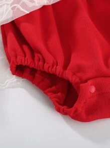 Peninsula Baby 女嬰前蝴蝶結網紗拼接連身背心 - 紅白色 - 查看 4