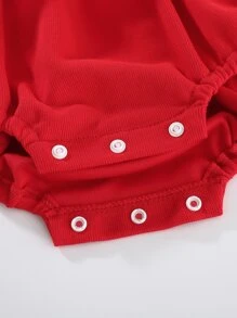 Peninsula Baby 女嬰前蝴蝶結網紗拼接連身背心 - 紅白色 - 查看 5