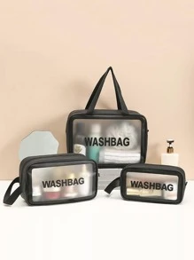 3入組旅行化妝品收納袋,大容量 - 黑色 - 查看 2