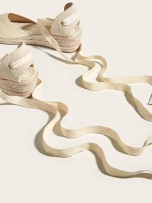 Canvas Tie Leg Design Espadrille Court Wedges - Apricot - View 7