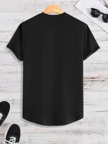 Manfinity Homme Hombres Camiseta con estampado tropical con letra - Negro - Ver 2