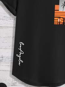 Manfinity Homme Hombres Camiseta con estampado tropical con letra - Negro - Ver 4